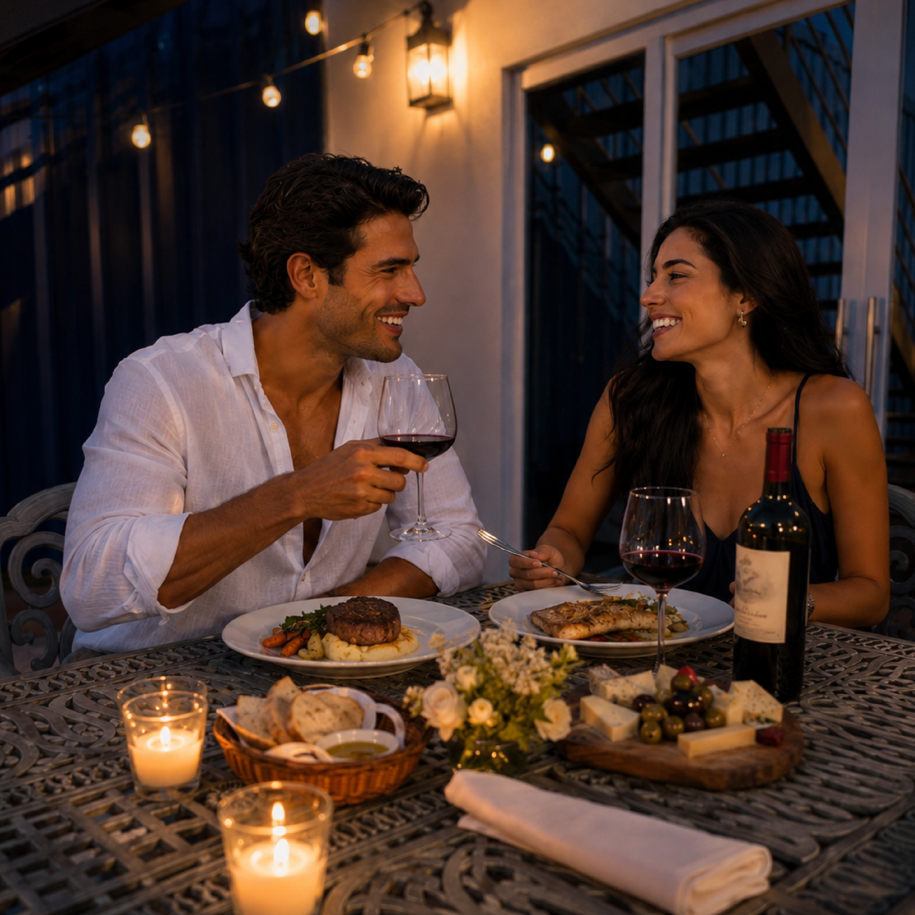 Cena privada gourmet en una terraza frente al mar